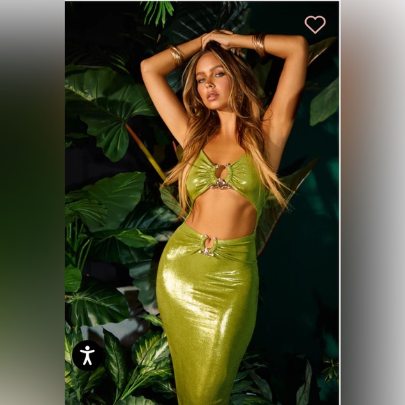 Shimmering Green Cutout Dress - Picture 1 of 6
